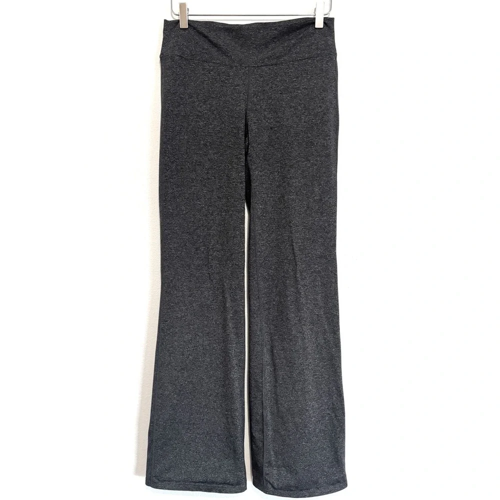 Athleta Fusion Gray Heathered Wide Leg Yoga Flare Pants Back Flap Pockets